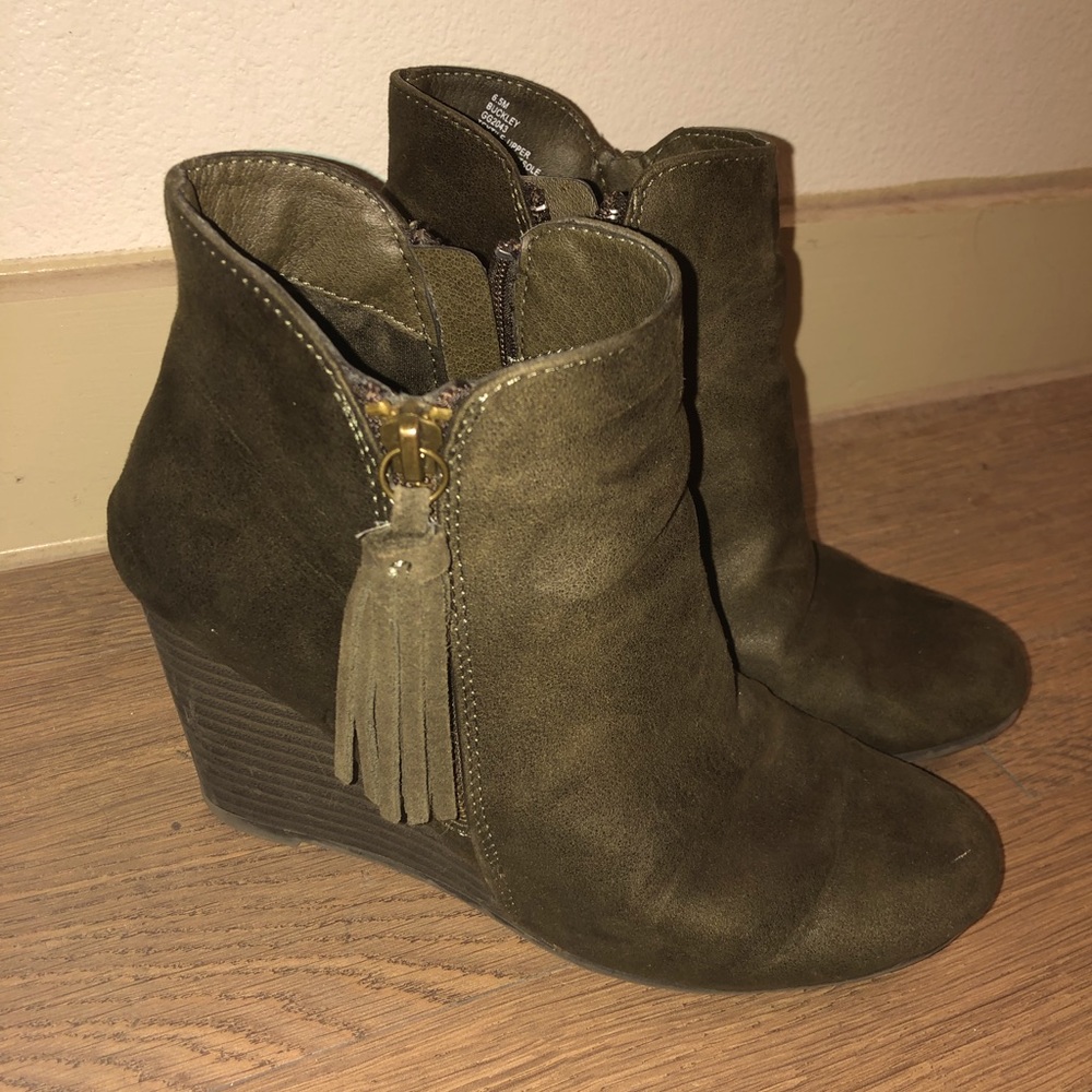 Olive green wedge booties